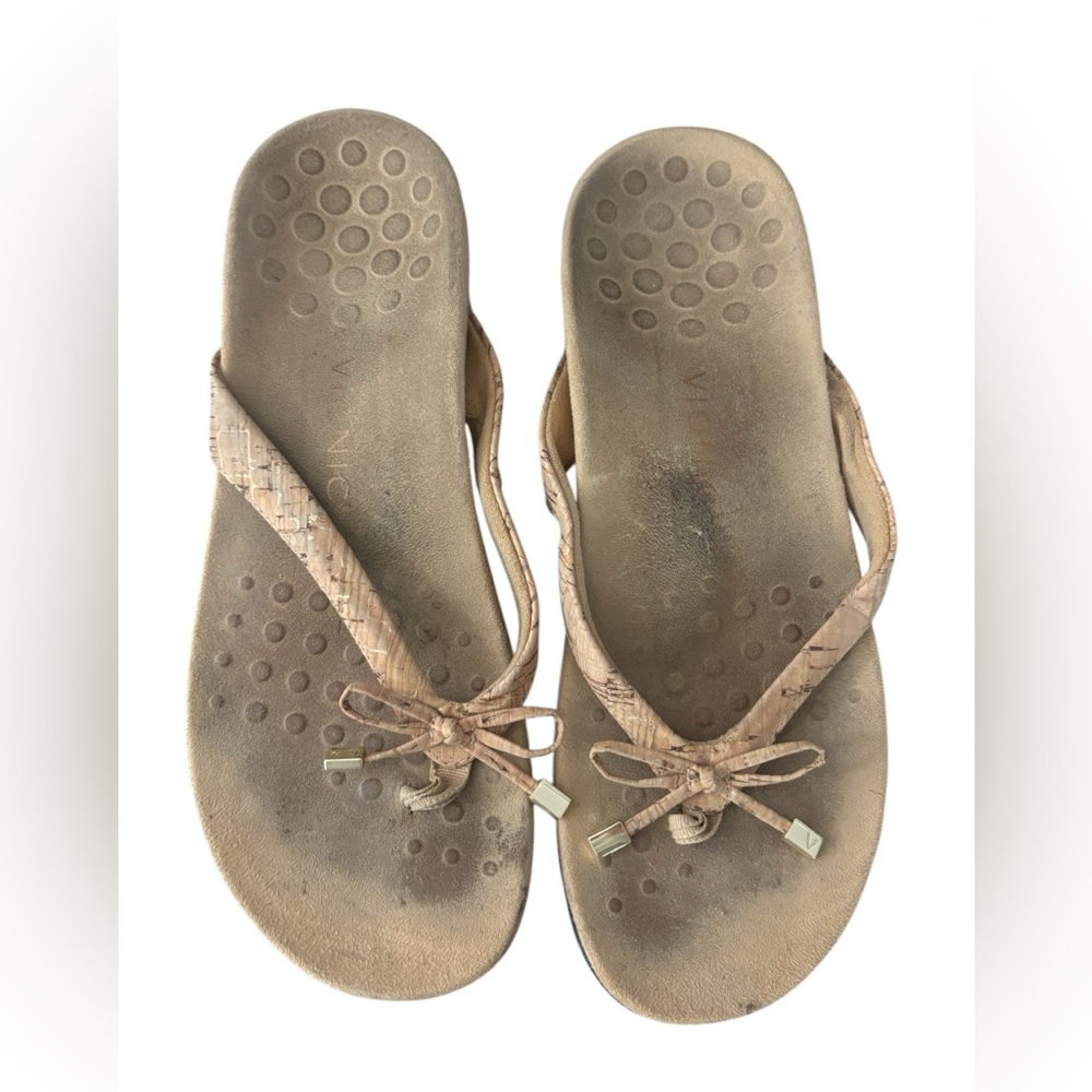 Viviana Tan Sandals‎ with Bow Detail Cork Inspired Womens Size 9 Rubber Soles